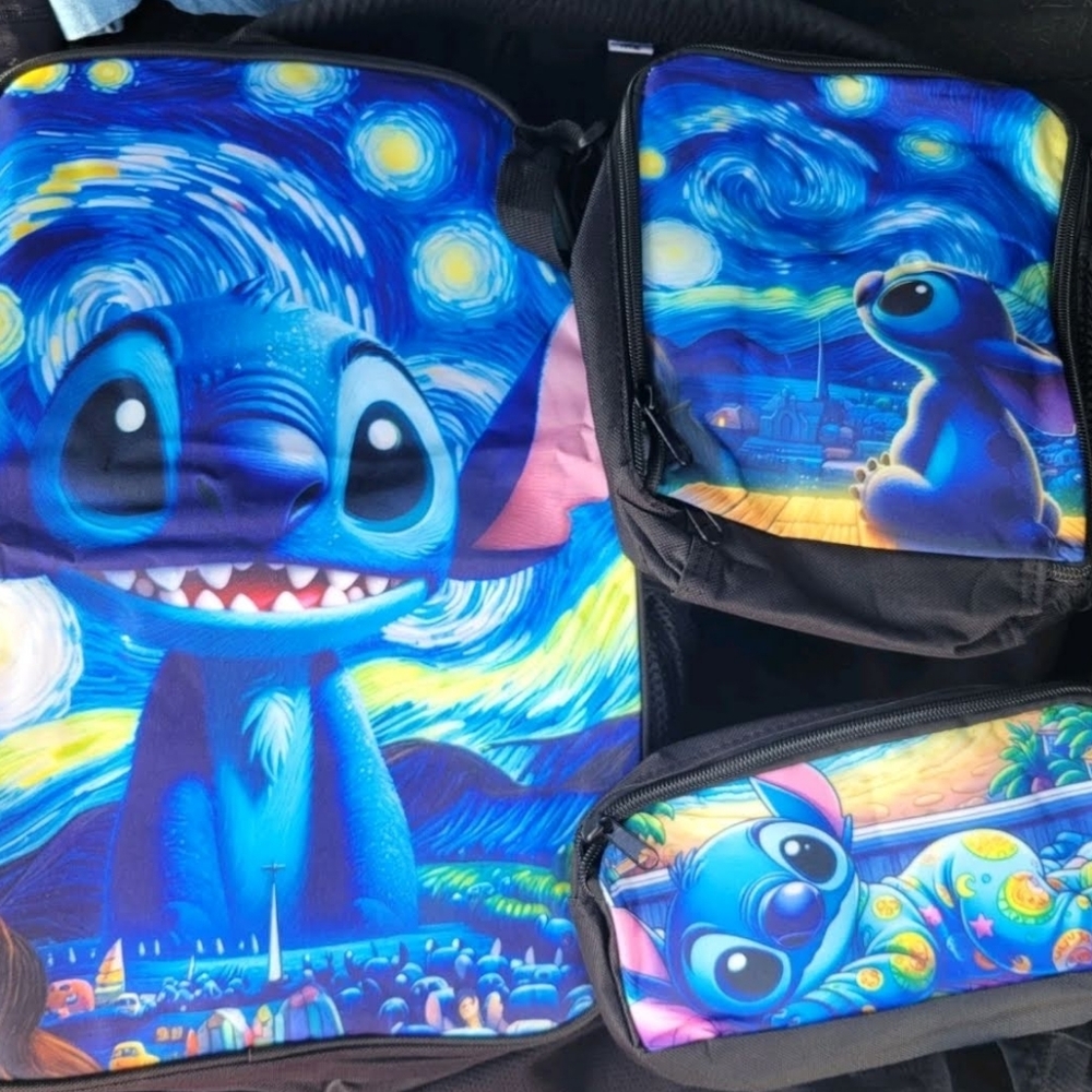 Stitch Starry Night Bagpack Pencil Bag and Lunch Bag Unbranded